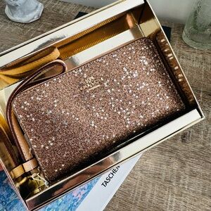 NWT COACH BXD STR GLTR PHN WLT Phone Case Wallet Organizer IM/Gold F23448